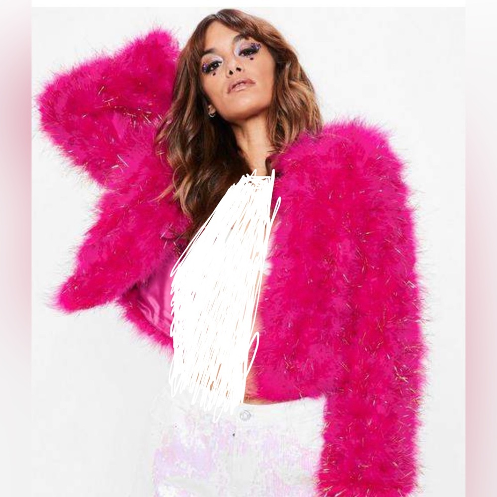 Pink Tinsel Feather Jacket - perfect for a disco or Halloween!